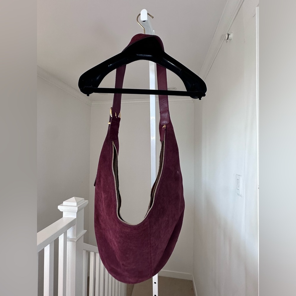Madewell Essential Curve Suede Shoulder Bag Deep Merlot Burgundy Gold Hardware - Picture 4 of 13